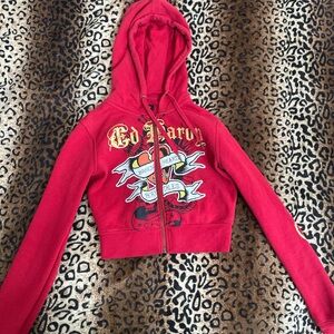Ed Hardy Red Zip-Up Hoodie